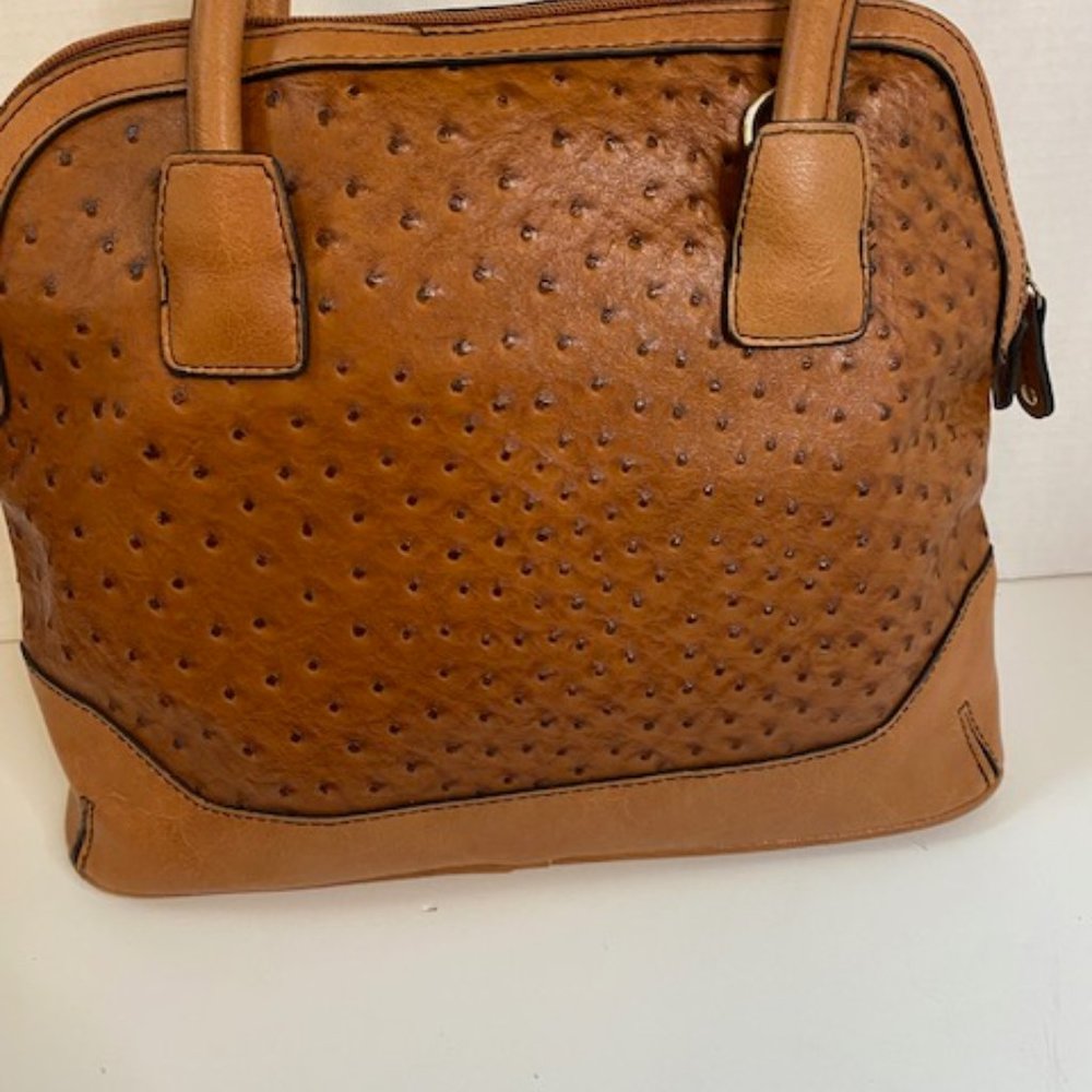 London Fog Ostrich  Faux Leather Handbag Satchel Tan/brown - Picture 6 of 9